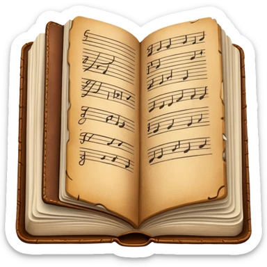 Open Brown leather bound book with scribbled notes inside sticker