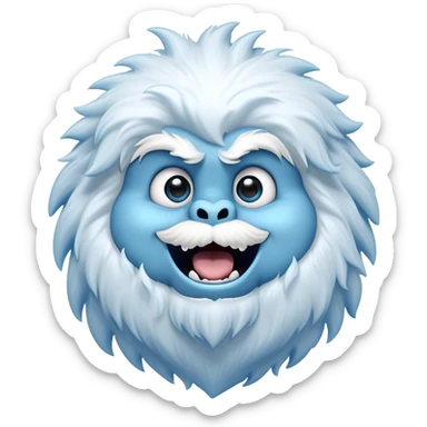 Cinematic Comical Yeti Portrait Emoji, with a cartoonishly exaggerated, fluffy figure in cool, frosty whites and icy blues, head tilted in an overly surprised expression with wide, comically sparkling eyes and a quirky, open-mouthed grin, simplified yet hilariously detailed, glowing with a soft frosty outline capturing the meme-worthy fun of a yeti in playful shock! sticker