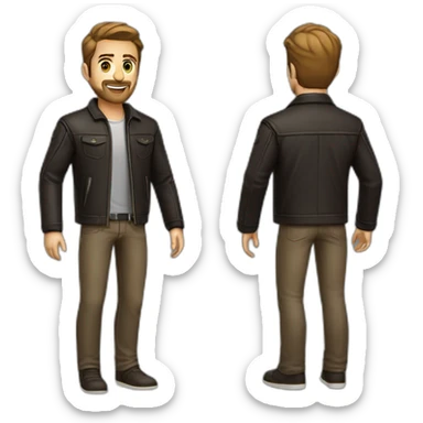 entrepreneur male short beard darkblond hair leather jacket sticker