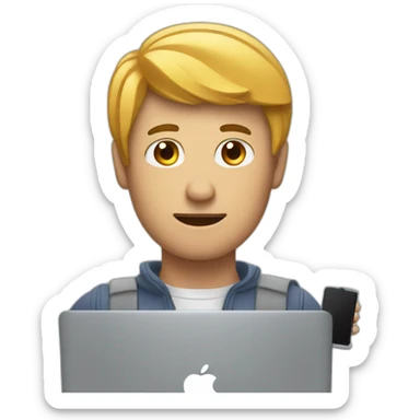 A man choqued with an iphone and macbook and windows sticker