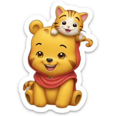 Winnie the Pooh with a cat costume smiling sticker