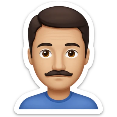 Marcus Patrick (b.1974) with dark brown hair and thin mustache sticker