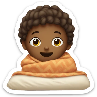 A little kid cocered in blanket laying in bed sticker