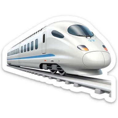 A 3D cartoon sleek white bullet train on tracks, high-speed motion blur, clean lighting, Memoji-style realism. sticker