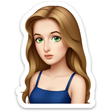 female, wearing a dress, long dark-blonde hair, dark-blue eyes sticker