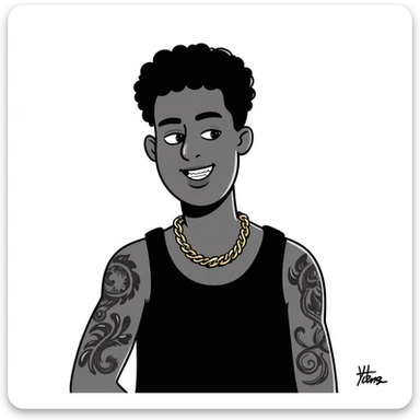 black man with tattoos, wearing a chain and grills sticker