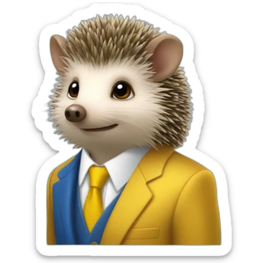 A hedgehog student in a suit in the color of the Ukrainian flag in a square academic cap sticker
