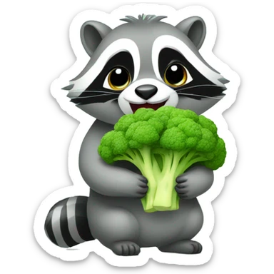 Cute Raccon eat broccoli sticker