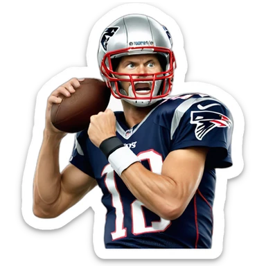 Tom brady with his football helmet on pumping his fist and yelling Let's Go sticker