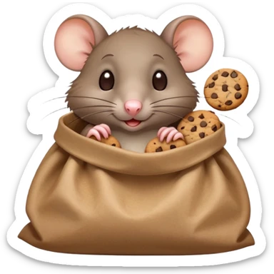 Rat in a bag eating cookies sticker