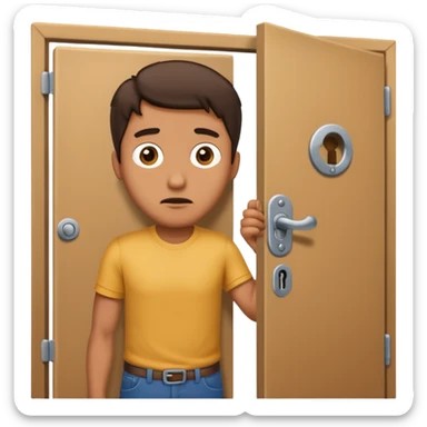 confused man pulling a locked door sticker