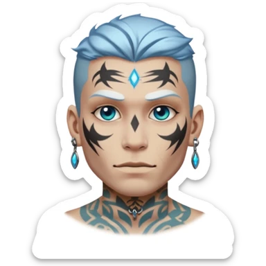 white skin Rock-style man — piercings, glowing tattoos on face sticker