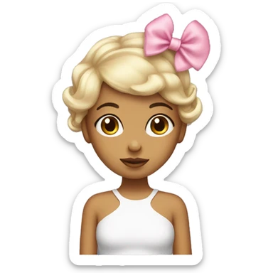 cute girl with hush cut hairstye and coquette bow on the right side sticker