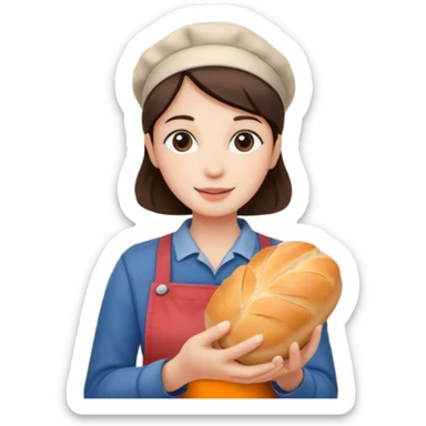 Shopper with small bread loaf,Farmers’ Market, background bakery shop, market. sticker
