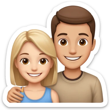 smiling girl with boy sticker