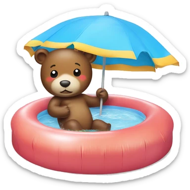 A little bear who take a summer hat swim in inflatable pool sticker