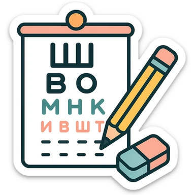Sivtsev eye chart vector icon with a pencil and eraser nearby, shadows and highlights, pastel palette sticker