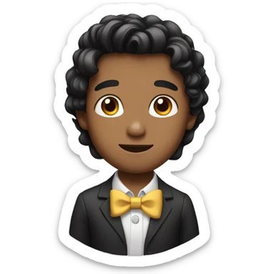A boy with black hair with a bow on his head sticker