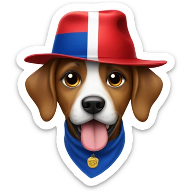 a dog with a hat that has a dominican flag on it  sticker