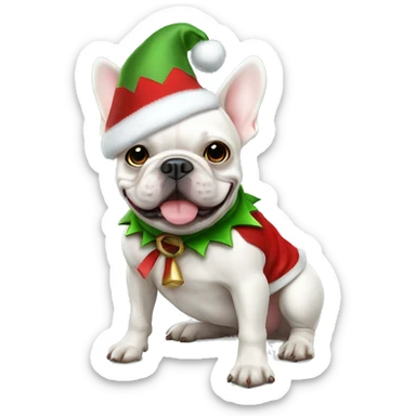 White French bulldog in Christmas elf costume sticker