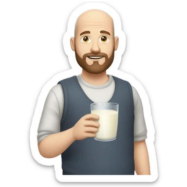 white balding man with brown hair and beard holding a glass of milk sticker