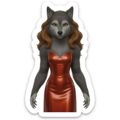 The Wolf Woman from Universal Monsters with brown hair and fur, red metallic long dress sticker