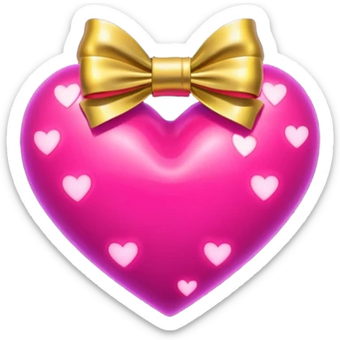 neon heart with a gold bow and heart pattern on the bow sticker