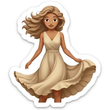 A woman in a flowing dress by the ocean, wind in her hair, a serene and confident smile with beautiful finish. sticker