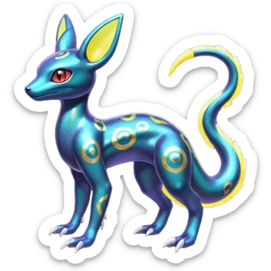 Shiny Iridescent Genesect-Umbreon-Salandit-Fakémon-hybrid-creature (full body)  sticker