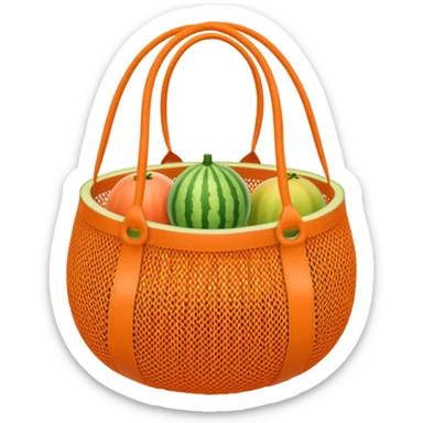 net bag,  mesh storage bag, tote bag, stored with melon it has two knited handles as bag itself sticker