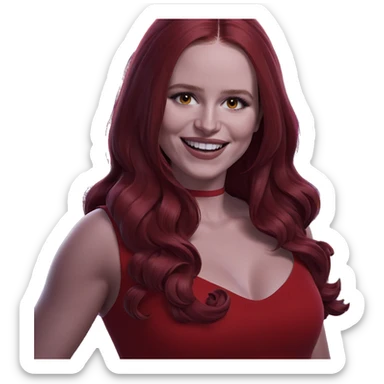 smiling girl in red dress sticker