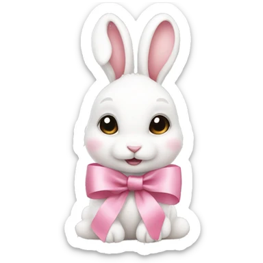 Cute white rabbit with pink ribbon and pink blush sticker