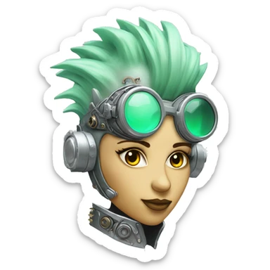 Pastel green Mohawk female cyborg head with silver steampunk goggles sticker