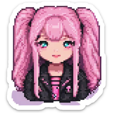 Blackpink inspired icon, pink and black, retro pop vibe, Pixel Art style sticker