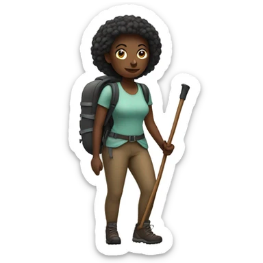 Dark Woman hiking full body with hiking sticks  sticker