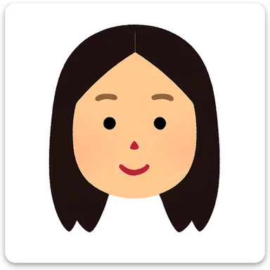 Edit the face and hair to match the reference images: straight, dark brown hair split in the middle, same length and style as the reference, in Irasutoya style. Only the face should be visible, no neck or body. sticker