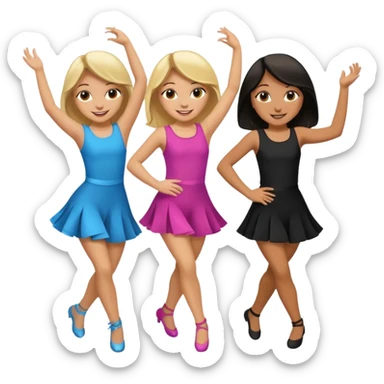 Emoji of 3 Girls dancing one with blonde hair, one tan skin with brown hair and one with black hair sticker