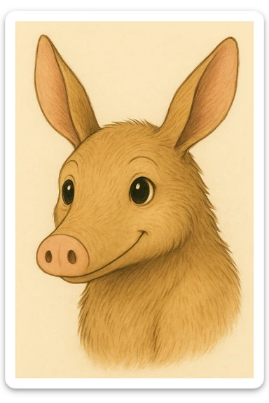 Remove the background and crop the image to show only the aardvark's head in a detailed Ghibli style illustration. sticker