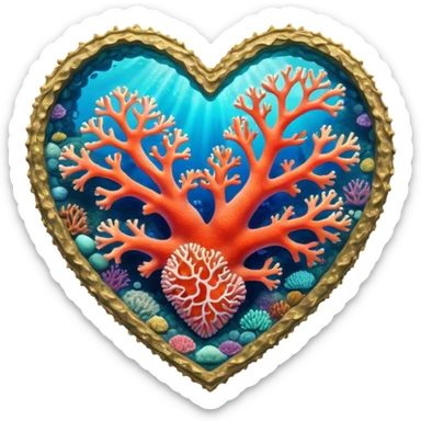 Cinematic Realistic Heart Reef Landscape Emoji, depicted with a naturally heart‚Äêshaped coral formation in vibrant marine hues, rendered with detailed underwater textures and luminous lighting. sticker