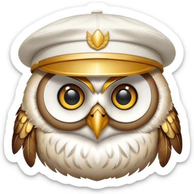 golden owl with shiny feathers in a cap sticker
