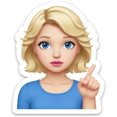 Girl Blonde short wavy hair,  blue eyes, cute blue top, long lashes, pink lips, showing thumbs down 👎  sticker