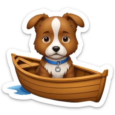 A dog in a boat on the water looking dead at me sticker
