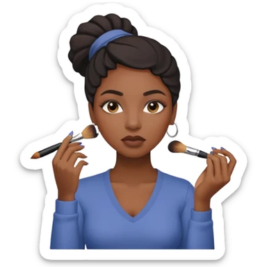 Hyper Realistic 30 year old black woman doing her own make up with toned down clothing sticker