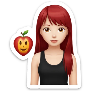 a pretty bratz fair girl with long dark red straight hair with bangs, wearing a black tank top sticker