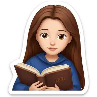 Cozy girl with long brown hair and brown eyes reading  sticker