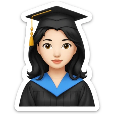 Graduate asian black hair with wavy hair long  sticker