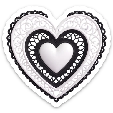 white goth heart with black gothic lace, ornate sticker