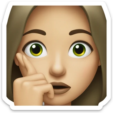 realistic brunette with green eyes holds a finger to her mouth sticker