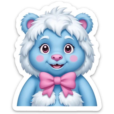 blue girl care bear yeti with bow sticker