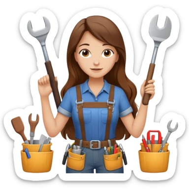 beautiful girl with long brown hair constructing new kitchen sticker